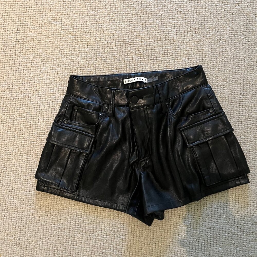 alice + olivia Cay Vegan Leather Cargo Shorts